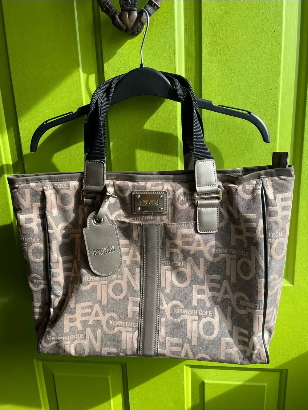 Kenneth Cole Reaction Grey Monogram Jacquard Laptop Work Tote Bag
